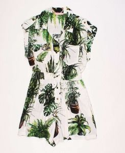 Tomcsanyi Plant Print Sleeveless Button Front Romper